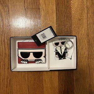 New 2 pc Set Karl Lagerfeld card holder key chain Original $78